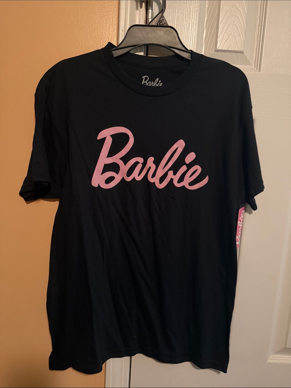 Barbie Black Tee with Pink Logo Script